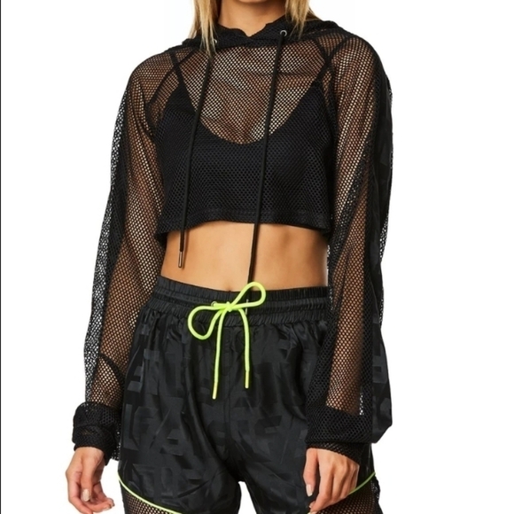 LF The Brand Tops - LF The Brand Mesh Cropped  Hoodie Size XS black